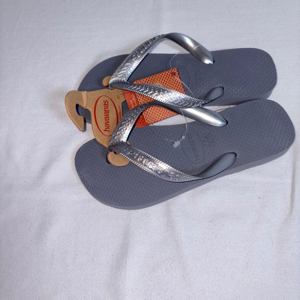 Havaianas Flip Flop 6 silver steel Gray New Metallic Silver Strap Sandals